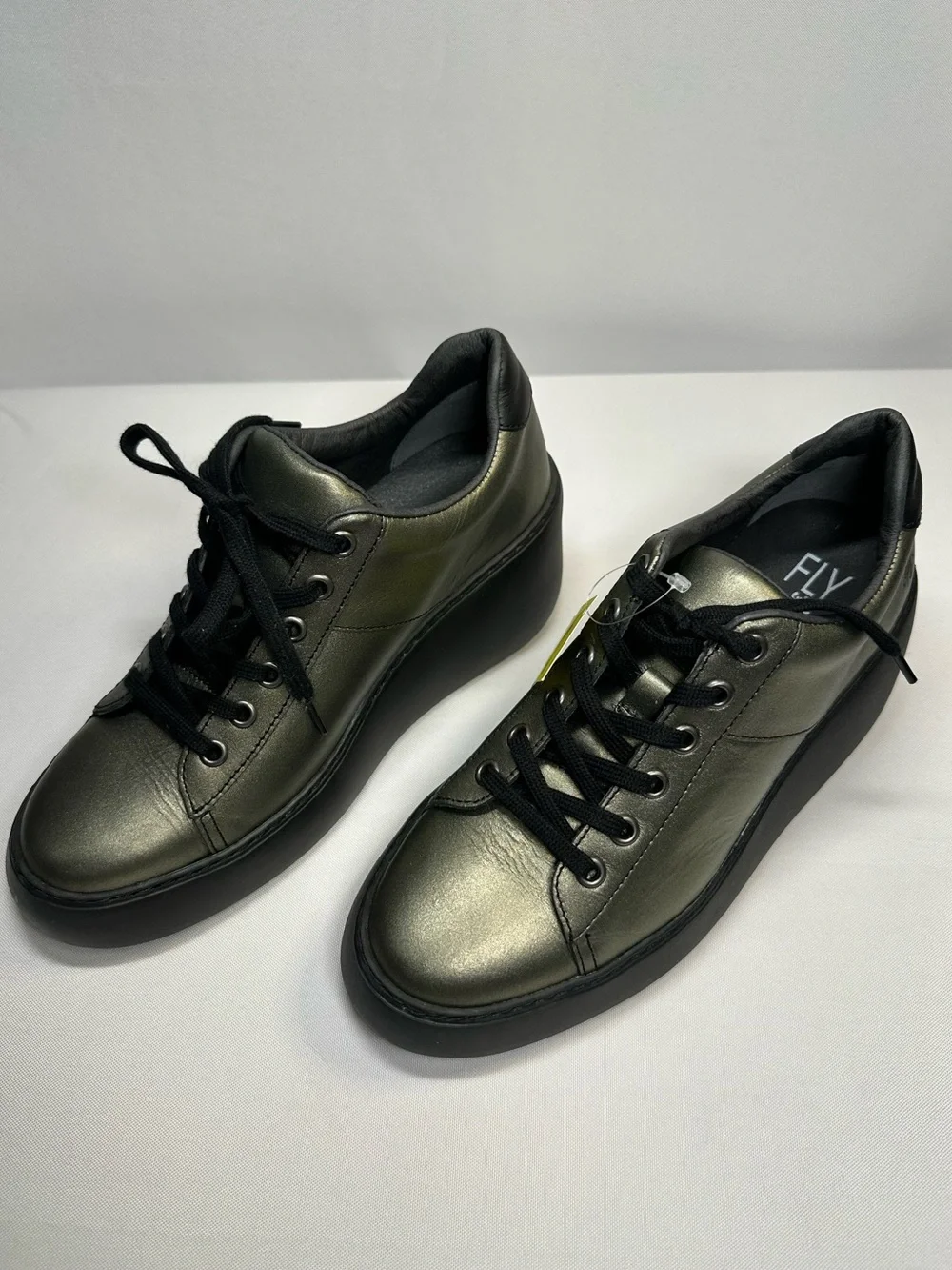 Fly London Women's DIPO580FLY Graphite Platform Wedge Lace-Up Shoe Size 8 EU38